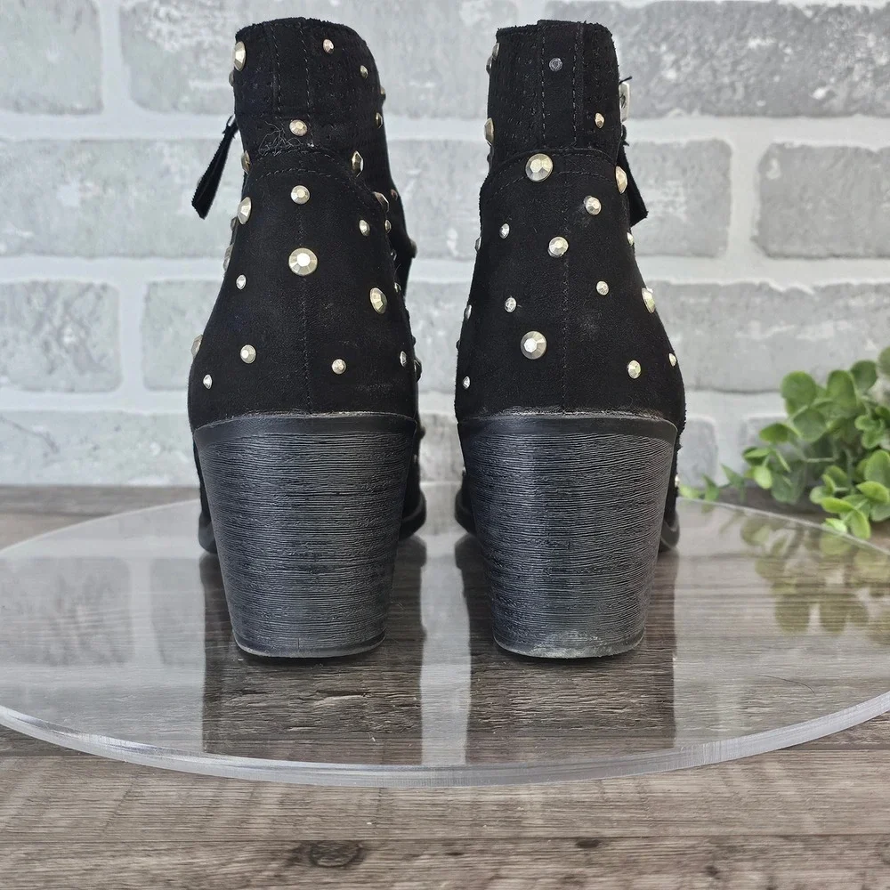 Arizona Jean‎ Co Studded Ankle Boots Block Heel Side Zip Black Women's Size 9.5